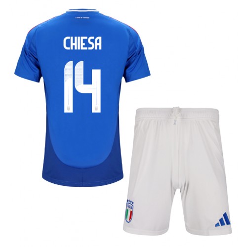 Fotballdrakt Barn Italia Federico Chiesa #14 Hjemmedraktsett EM 2024 Kortermet (+ Korte bukser)